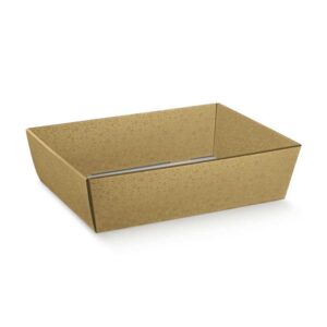 Cesto de base quadrada em cartão esferas ouro