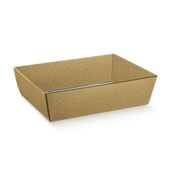 Cesto de base quadrada em cartão esferas ouro