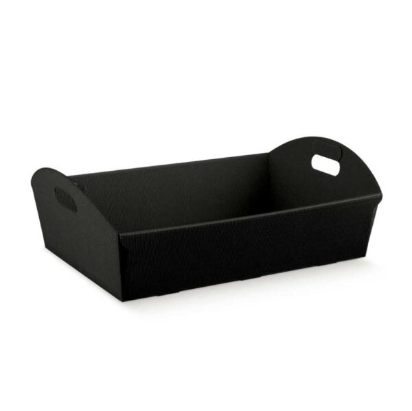 Tabuleiro em cartão preto ondulado à vista