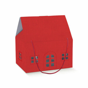 Caixa em formato casa em cartão vermelho