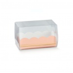Prisma horizontal transparente com base em cartolina rosa e dourado