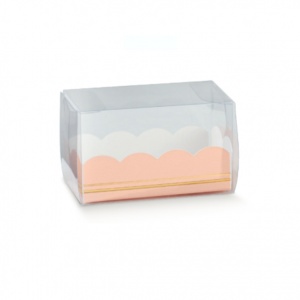 Prisma horizontal transparente com base em cartolina rosa e dourado