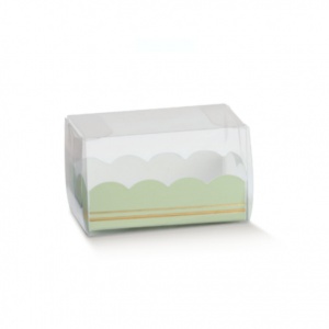 Prisma horizontal transparente com base em cartolina verde e dourado
