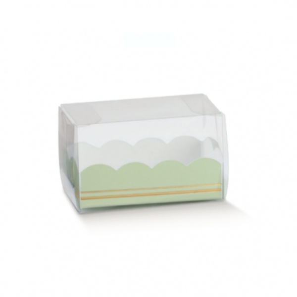 Prisma horizontal transparente com base em cartolina verde e dourado